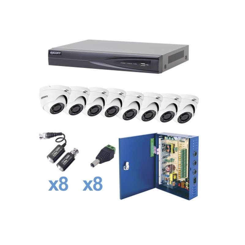 Sistema TurboHD 1080p, DVR 8 canales, 8 cámaras eyeball (exterior 2.8 