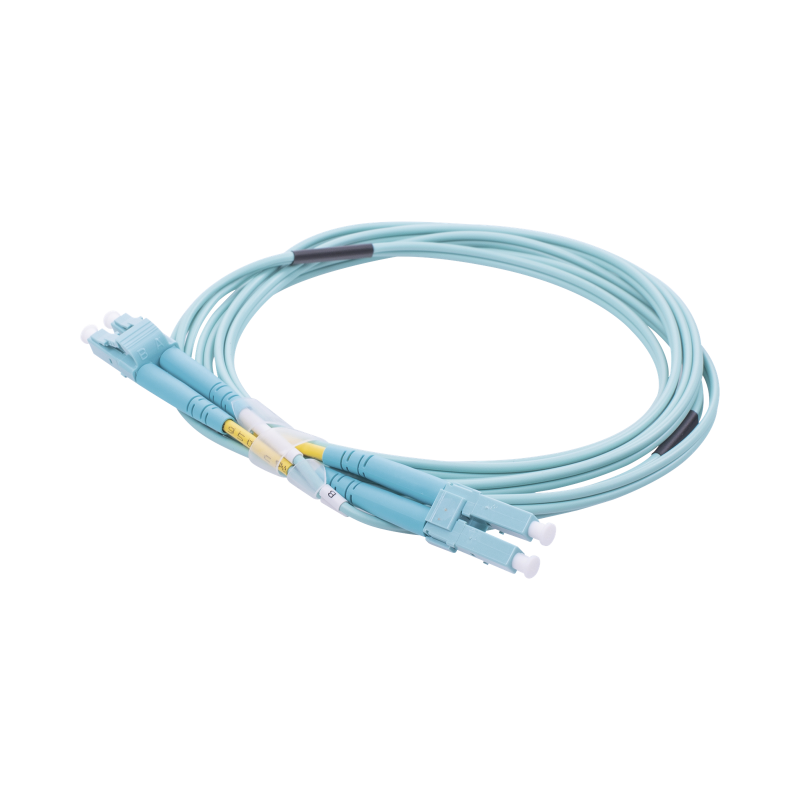 Jumper de fibra óptica multimodo OM3 50/125 LC-LC ofnr (riser), 2.0 mm, dúplex, aqua, 2 metros