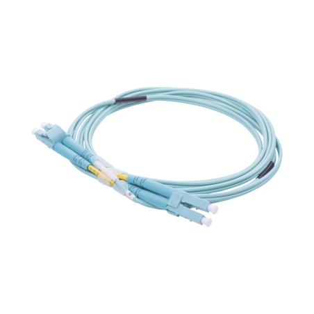 Jumper de fibra óptica multimodo OM3 50/125 LC-LC ofnr (riser), 2.0 mm, dúplex, aqua, 2 metros