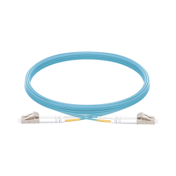 Jumper de fibra óptica multimodo OM3 50/125 LC-LC ofnr (riser), 2.0 mm, dúplex, aqua, 5 metros
