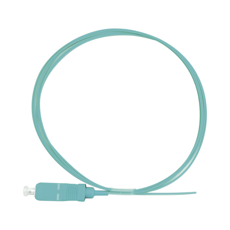 Pigtail de fibra óptica simplex SC, PVC, OM3 50/125, aqua, 1 metro