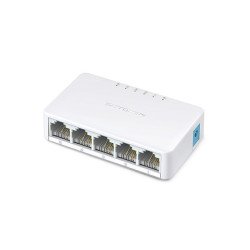 Mini Switch MERCUSYS MS105 - Color blanco, 5 puertos, RJ-45