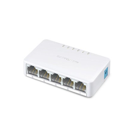 Mini Switch MERCUSYS MS105 - Color blanco, 5 puertos, RJ-45