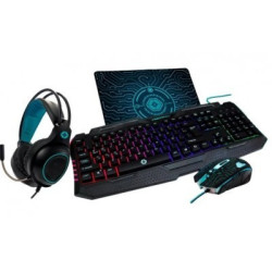Teclado, mouse, tapete y diadema gaming Vortred by Perfect Choice luz RGB negro
