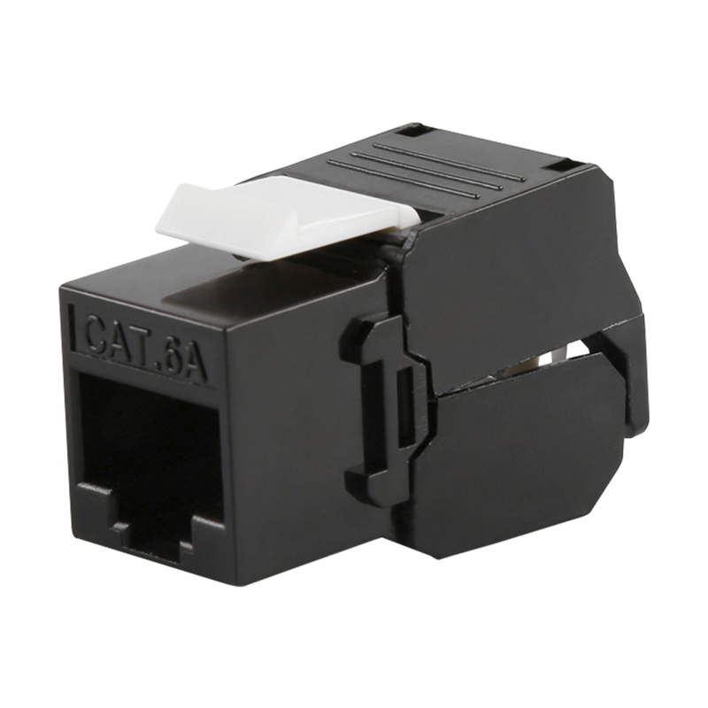 Módulo Jack keystone Cat 6a (toolless), con terminación en ángulo 180 º color negro, compatible con faceplate y patch panelLinke