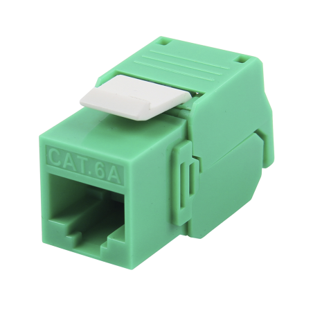 Módulo Jack keystone Cat 6a (toolless), con terminación en ángulo 180 º color verde, compatible con faceplate y patch panelLinke
