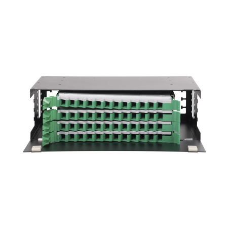 Distribuidor de fibra óptica con bandejas deslizables, Vacío, 19in, acepta 48 adaptadores "lc dúplex" o "lc simplex" o 48 "sc" s
