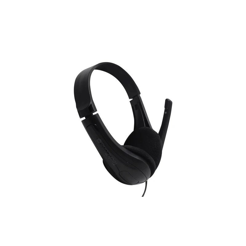 Audífono de diadema multimedia TechZone con micrófono negro con rojo