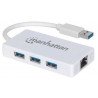 Hub Manhattan de 3 puertos USB 3.0 con adaptador gigabit ethernet. Un 
