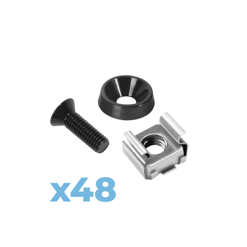 Juego de 48 tornillos con 48 arandelas y 48 tuercas enjauladas para rack LinkedPRO.