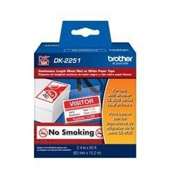 Rollo de cinta continua blanca Brother DK2251, para impresión en negro y rojo. 62 mm x 15.2 m. Compatible con ql800 y ql810w