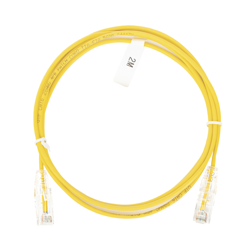 Cable de parcheo Slim UTP Cat 6 - 2 m amarillo diámetro reducido (28 AWG)