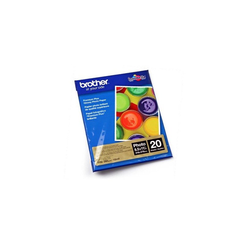 Papel fotográfico satinado Brother, tamaño carta (8.5x11 pulgadas), para equipos de inyección de tinta paquete con 20 hojas