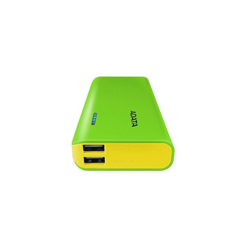 Batería de respaldo Power bank Adata PT100 10000mah/linterna/2 USB 1a/2a/indicador de carga/verde