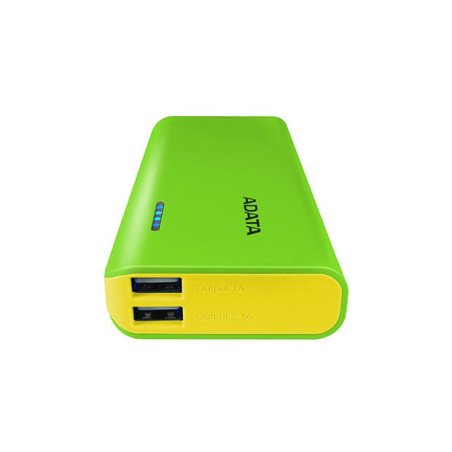 Batería de respaldo Power bank Adata PT100 10000mah/linterna/2 USB 1a/2a/indicador de carga/verde