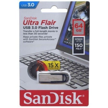 Memoria SanDisk 64GB USB 3.0 ultra flair metálica para Mac y Windows 150mb/s