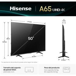 Televisor Hisense 50A65NV, 50 pulgadas, LED 4K UHD, 3840 x 2160 Pixeles, VIDAA SMART TV
