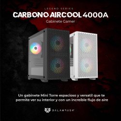 Gabinete gamer Balam Rush, mini torre, carbono aircool 4000a, micro-ATX, mini-ATX, 3 ventiladores AR GB, panel izq. cristal + fr