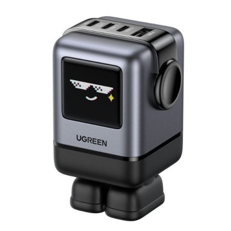 Cargador RobotGaN de 100W serie UNO Ugreen 45514B, Interior, Corriente alterna, Negro, Gris