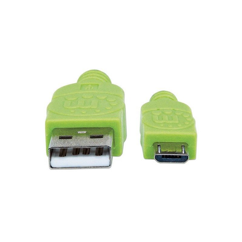 Cable USB v2 a-micro B, blíster, textil 1.0m negro, verde