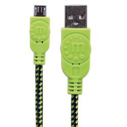 Cable USB v2 a-micro B, blíster, textil 1.0m negro, verde