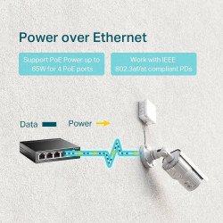 Switch TP-Link 5 puertos RJ45 10/100/1000 Mbps no administrable con 4 puertos PoE para escritorio