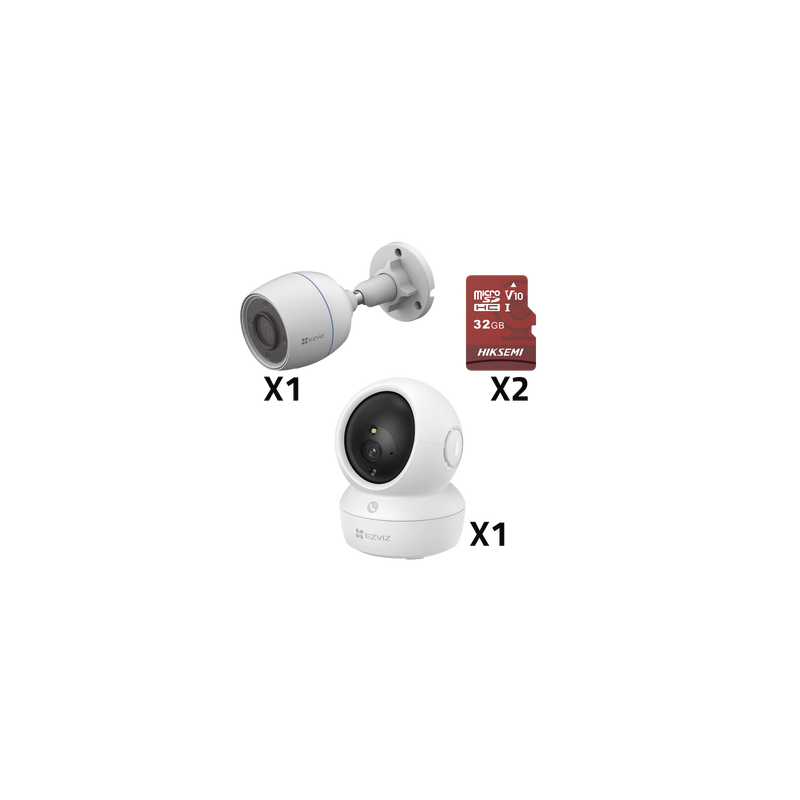 Kit de cámaras WiFi, Incluye 1 pieza CS/H6C/5MP Para Uso en Interior, 1 pieza CS-H3C Para Uso en Exterior, 1 PZA Micro SD HS-TF-