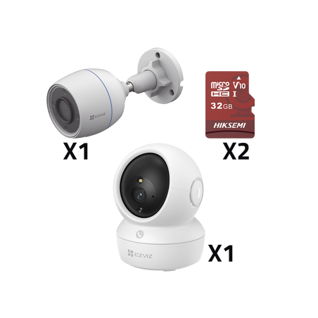 Kit de cámaras WiFi, Incluye 1 pieza CS/H6C/5MP Para Uso en Interior, 1 pieza CS-H3C Para Uso en Exterior, 1 PZA Micro SD HS-TF-