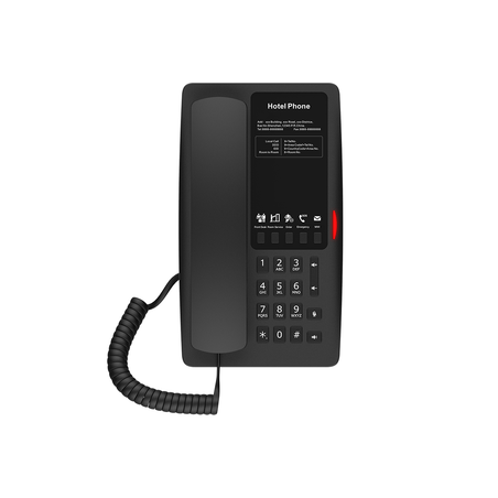 Teléfono IP para Hotelería, Puerto USB-A para carga, 5 teclas programables para servicio rápido (Hotline), plantilla personaliza