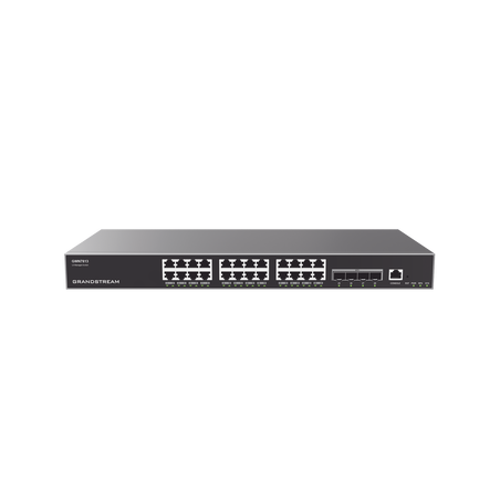 Switch Capa 3 Administrable, 24 puertos 10/100/1000 Mbps + 4 Puertos SFP+ de 10 Gigabits, Compatible con GWN Cloud.