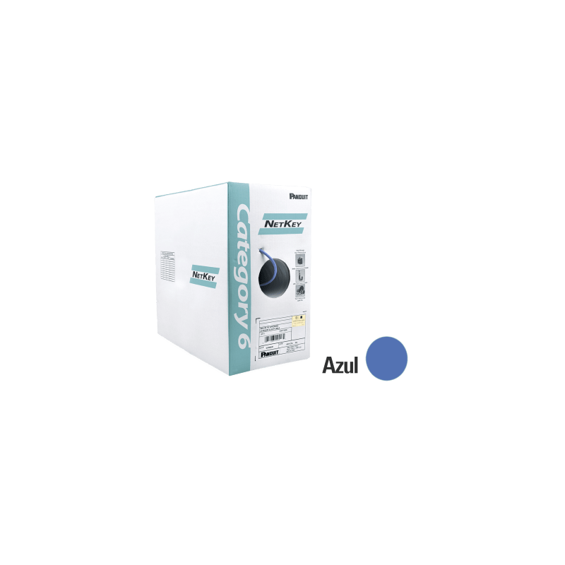 Bobina de Cable UTP 305 m. de Cobre, NetKey, Azul, Categoría 6 (24 AWG), 1000Mbps, Riser (CMR), de 4 pares