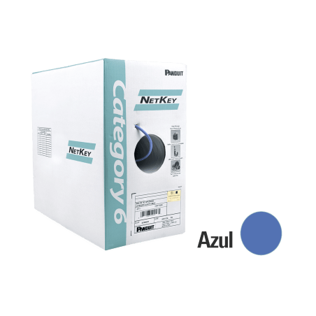Bobina de Cable UTP 305 m. de Cobre, NetKey, Azul, Categoría 6 (24 AWG), 1000Mbps, Riser (CMR), de 4 pares