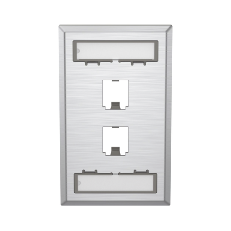 Placa de pared vertical, de acero inoxidable, salida para 2 puertos mini-com, con espacios para etiquetas