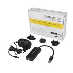 Hub Concentrador USB 3.0 de 4 Puertos - Mini Hub USB con Adaptador de Alimentación