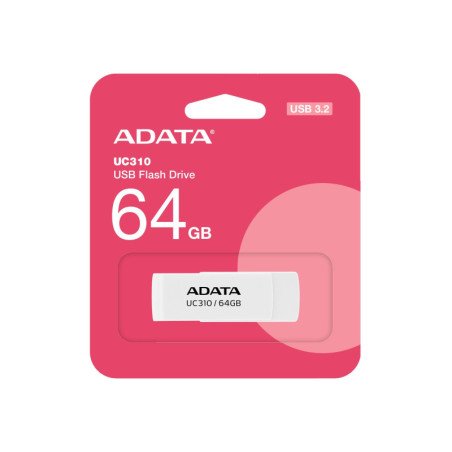 Memoria USB de 64GB UR310 3.2 Gen 1 (retro compatible 3.0 y 2.0), diseño material reciclado sin tapa. BLANCO.