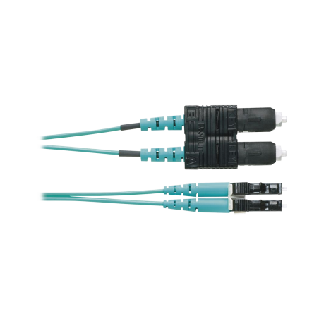 Jumper de fibra óptica multimodo 50/125 OM3, LC-SC dúplex, ofnr (riser), color aqua, 1 metro