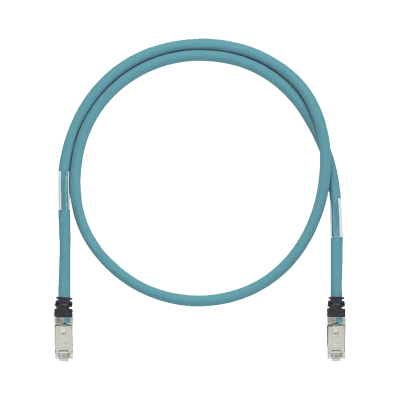 Patch cord Cat 6a de grado industrial 600v, blindado sf, UTP, calibre 26 AWG, color aqua, 1.5m