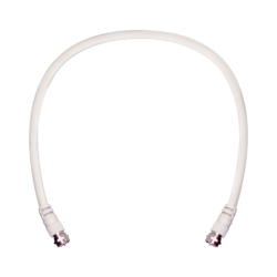 Jumper coaxial con cable tipo RG-6 en color blanco de 60.96 centímetros de longitud y conectores f macho en ambos extremos. 75 o