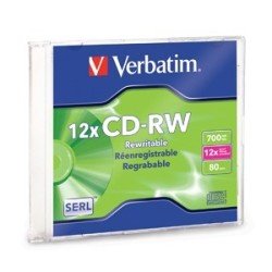 CD-RW Disco compacto regrabable 700 MB, 12X. Estuche individual rígido delgado