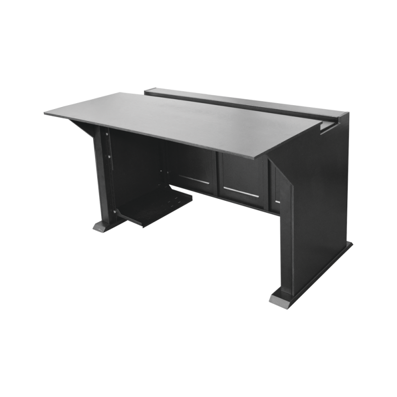 Estación Mobiliaria Profesional de Monitoreo y Control para: Videovigilancia, Acceso, Alarmas, etc., Metal Negro y Madera Tono O