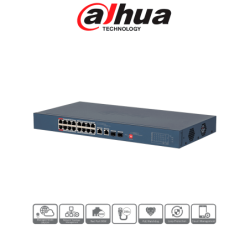Switch PoE Administrable de 18 Puertos, 16 Puertos PoE, 240 Watts Totales, Interfaz Web, Puerto 1 y 2 Soportan 90 Watts, 2 Puert