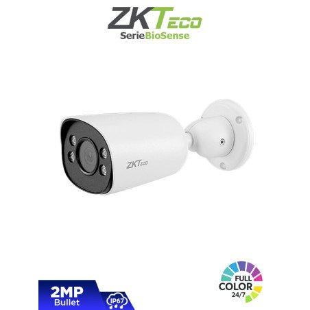 Cámara IP Bullet Full Color de 2 MP, Serie BioSense, Lente 2.8 mm, Micrófono Integrado, Video Analítico IVA, Visión nocturna a c