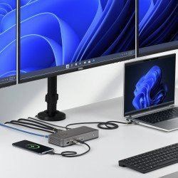 Docking Station USB-C de 3 Monitores DisplayPort/HDMI, 2x 4K60Hz, 1x 4K 30Hz, Red Ethernet 1GbE, PD 100W para Carga de Laptops