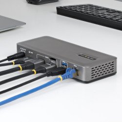 Docking Station USB-C de 3 Monitores DisplayPort/HDMI, 2x 4K60Hz, 1x 4K 30Hz, Red Ethernet 1GbE, PD 100W para Carga de Laptops