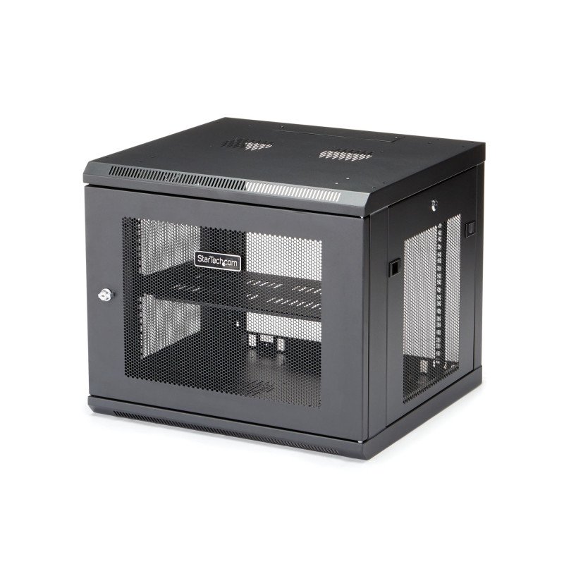 Gabinete Rack de Pared para Servidores 9U 19" 4 Postes Estante 1U, Rack de Servidores de Montaje en Pared, Malla de acero, Acero