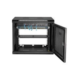 Gabinete Rack de Pared para Servidores 9U 19" 4 Postes Estante 1U, Rack de Servidores de Montaje en Pared, Malla de acero, Acero