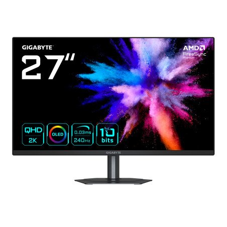 Monitor gamer gigabyte GO27Q24, 27 pulgadas, oled QD, plano, blanco, 2560 x 1440 (QHD), 2 HDMI, DisplayPort, USB, USB-c