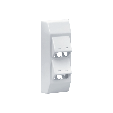 Soporte con 4 puertos mini-com, con bisagras de instalación a presión, para canaletas t45, material PVC rígido, color blanco mat