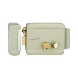 Cerradura eléctrica con botón de salida, incluye llave, exterior, izqu