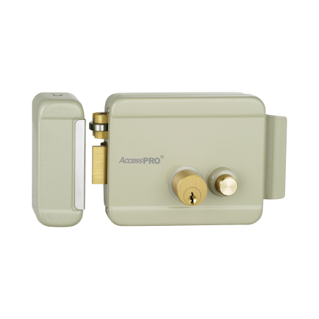 Cerradura eléctrica con botón de salida, incluye llave, exterior, izqu